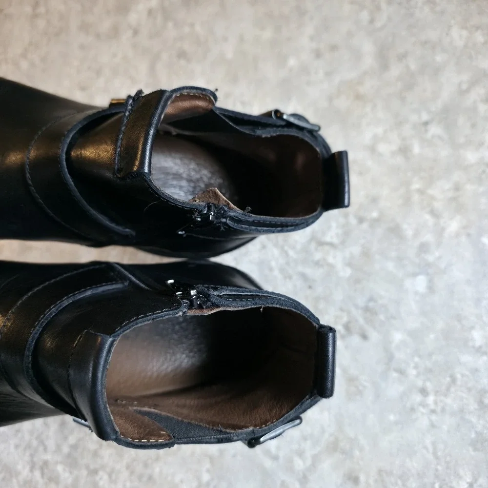 Replay Hert Biker Boots Black Leather Monk Strap Mens 7 - 7.5 / Womens 9 - 9.5‎